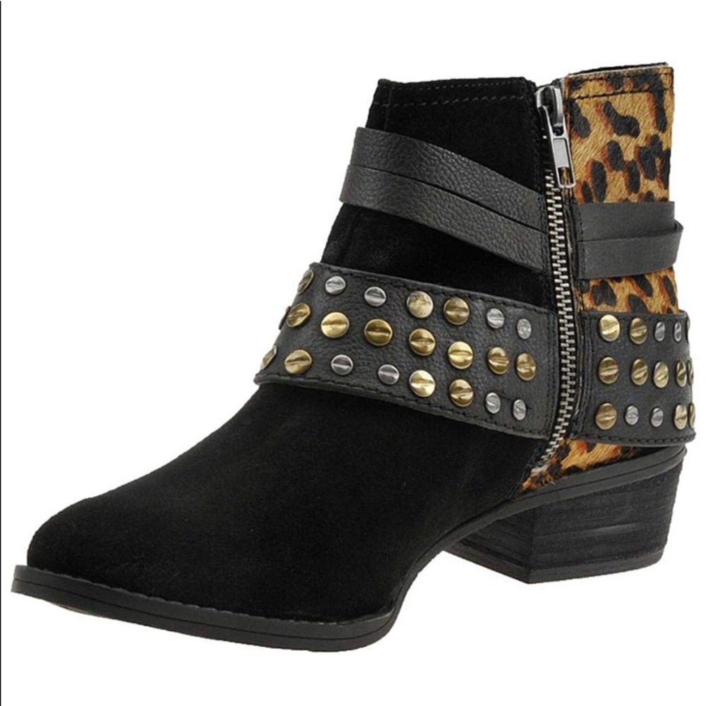 Naughty Monkey Strappy Black & Leopard Booties 8 - Picture 4 of 8